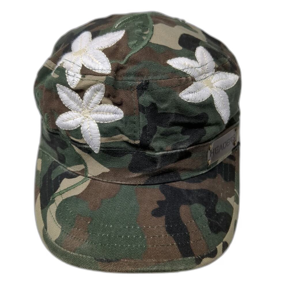 Headers Army Cap Green One Size Woodland Camo Floral Embroidery Military Hat